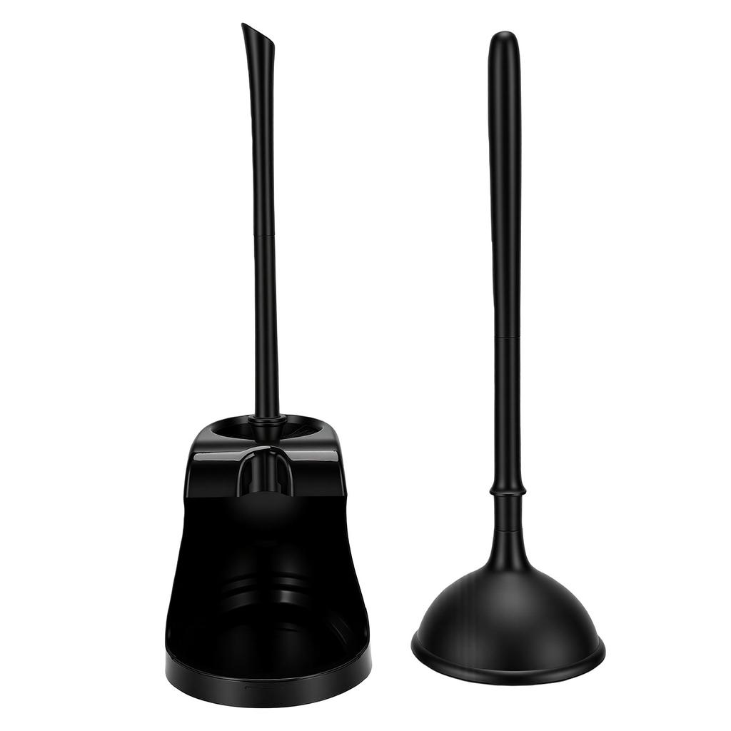 Toilettenbürsten-Pömpel-Set mit belüftetem Halter Starker Pömpel und Schüsselbürste für die Badezimmerreinigung Abnehmbar Schwarz