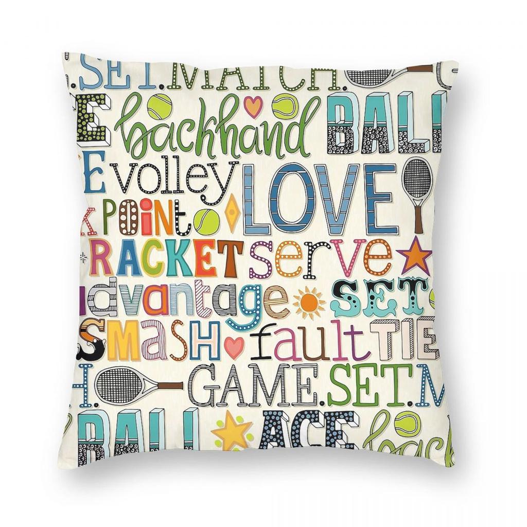 Tennis Typografie Quadratische Kissenhülle Polyester Leinen Samt Kreativer Reißverschluss Dekor Auto Kissenbezug x