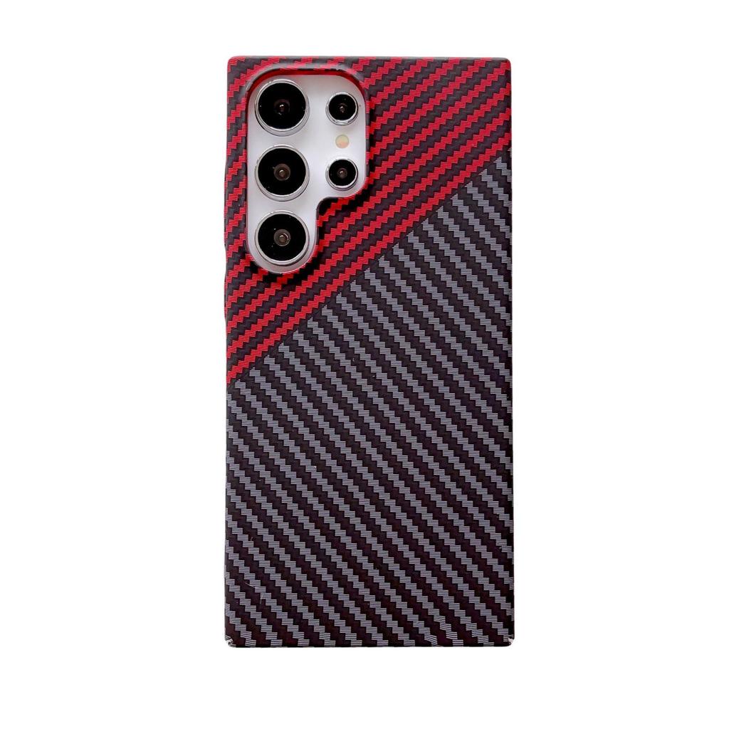 Samsung S25U Carbon Fiber Phone Case: Color Block Protective Cover for S24/S22 Plus/Note10, Anti-Fingerprint.