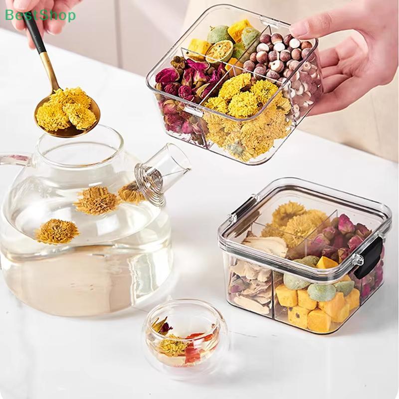 Stapelbarer 4-Fächer-Lebensmittelaufbewahrungsbehälter - Transparente luftdichte Kunststoffbox für Snacks, Gewürze & Küchenorganisation