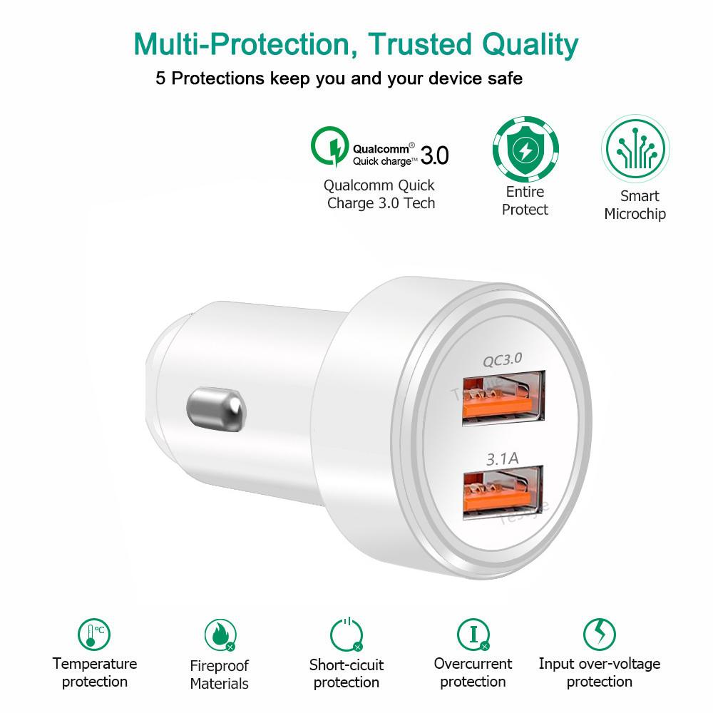 Quick Charge 3.0 Car Charger For Mobile Phone Dual Usb Car Charger Qualcomm Qc 3.0 Fast Charging Adapter Mini Usb Car Charger