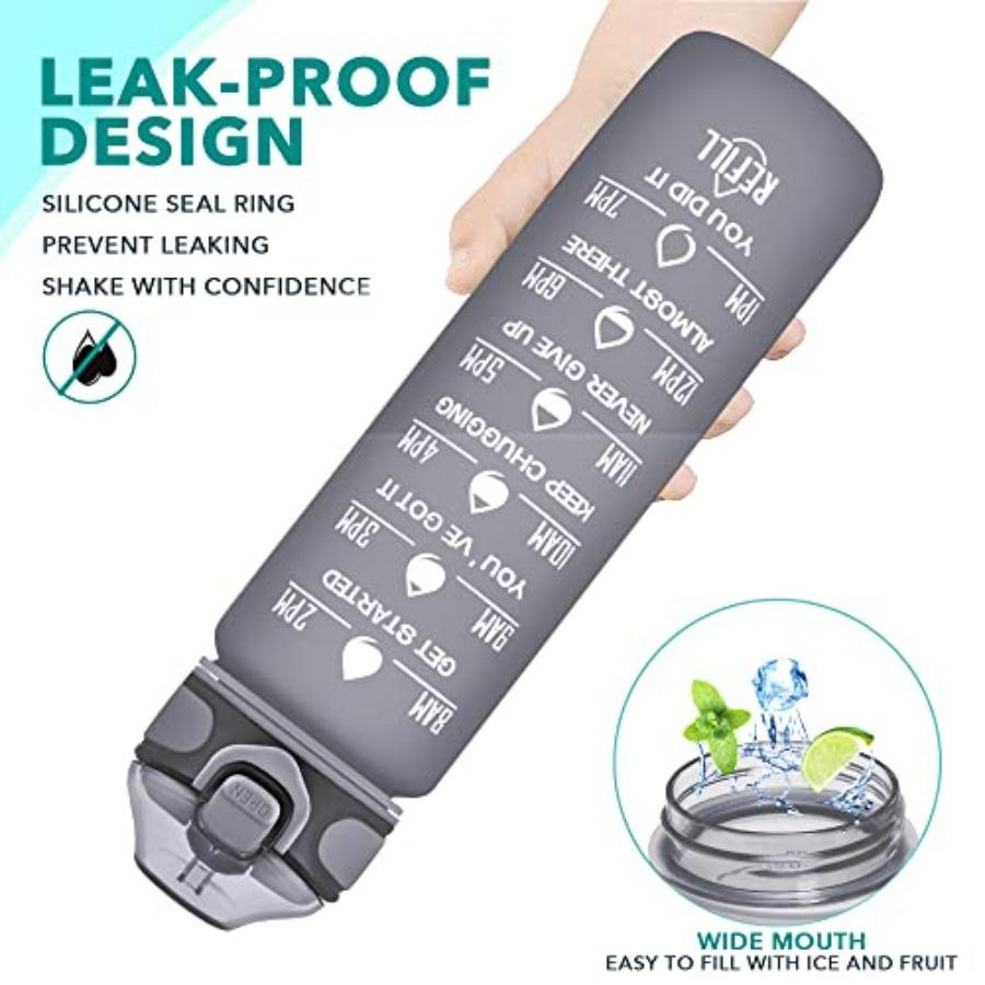 32 Oz Drinking Water Bottle with Times To Drink and Straw Motivational with Carrying Strap Leakproof BPA Toxic Free Ensure You