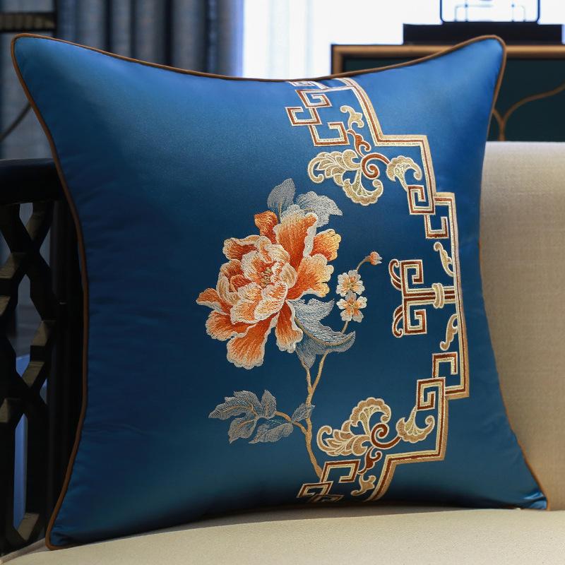 2025 Classical Bedside Backrest Waist Pillowcase Chinese Style Embroidery Pillowcase Flower Bird Living Room Sofa Cushion Cover
