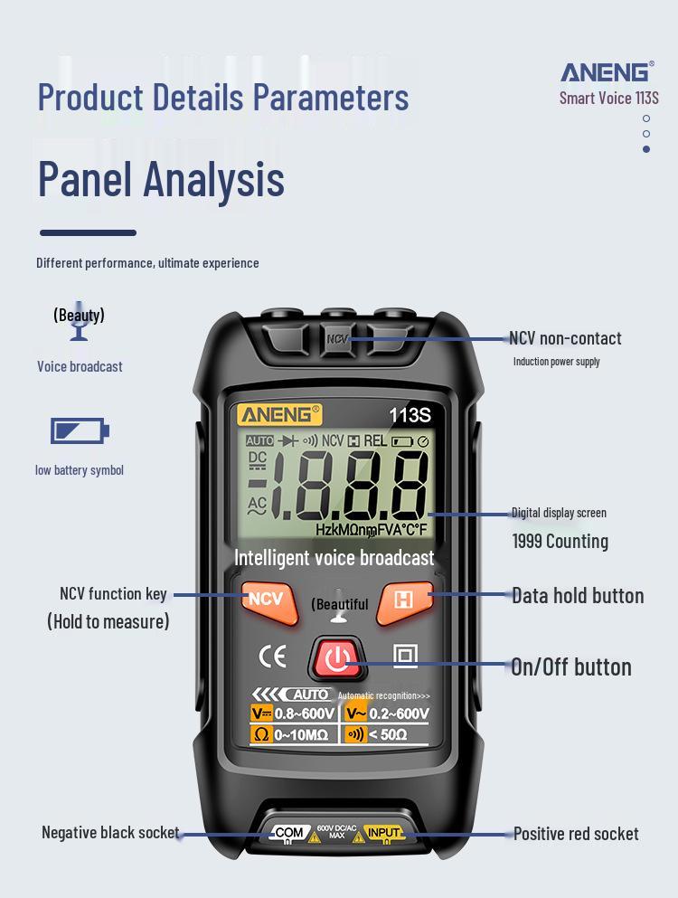 Hochpräzises digitales Smart-Multimeter für Elektriker mit Sprachansage und multifunktionalen Merkmalen