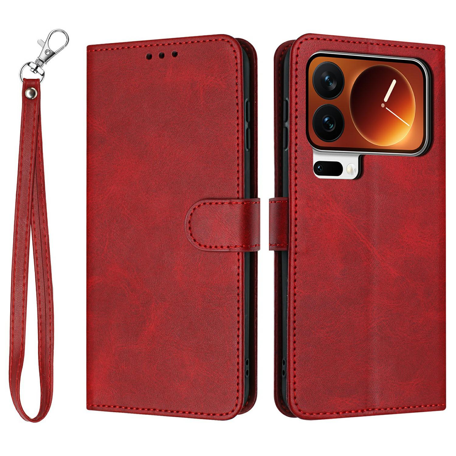 

For Xiaomi 17 Pro Max Wallet Case Flip Stand Calf Texture PU Leather Phone Cover with Strap