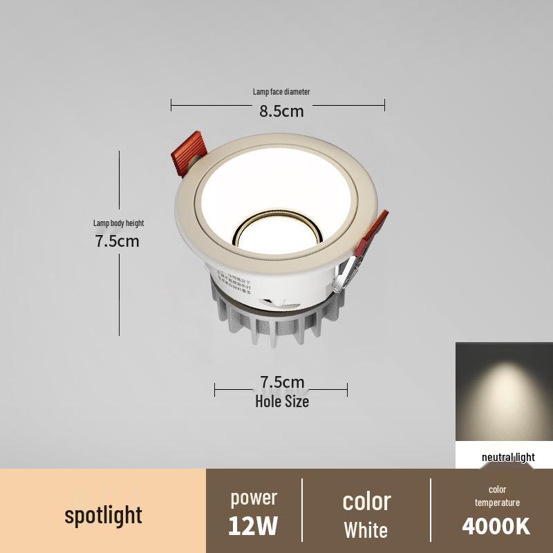 Spot încastrat fără ramă anti-orbire pentru sufragerii și holuri