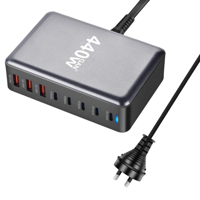 MultiPorts 440W USB C Charger with Intelligent PD for Laptops and Mobile Devices Multiple Protect Safety Systems