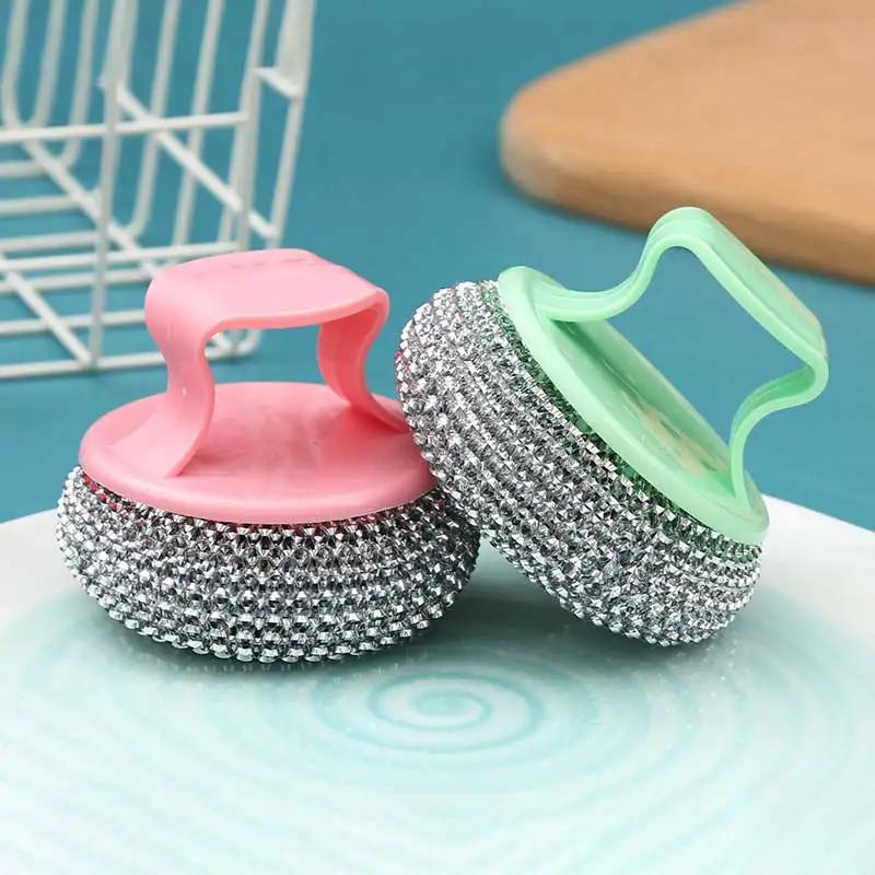 3PCS Cleaning Ball Brush Detachable Stainless Steel Cleaning Brush Non-stick Pots and Pans Brush Kitchen Cleaning Tools