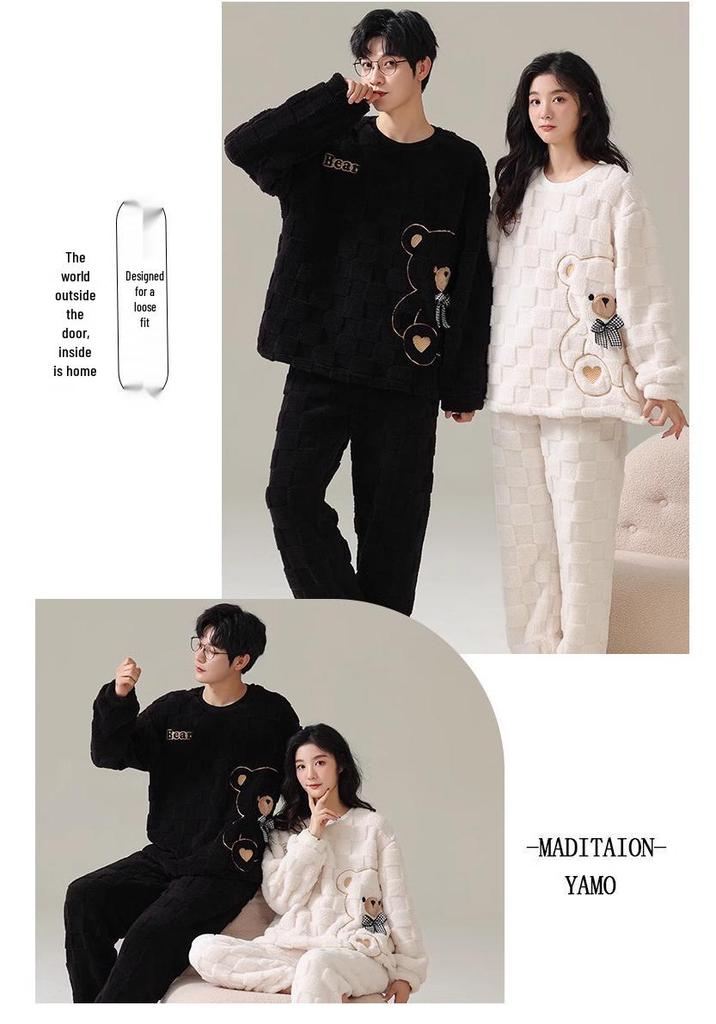 Couples' Coral Fleece Pajamas Set - Thickened Flannel for Autumn/Winter
