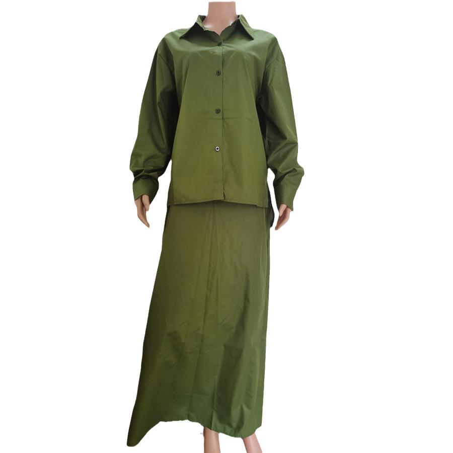 In Stock: 2024 Spring Midi Skirt Set - Middle Eastern Muslim Women's Loose Long-Sleeved Shirt & Casual Two-Piece Set