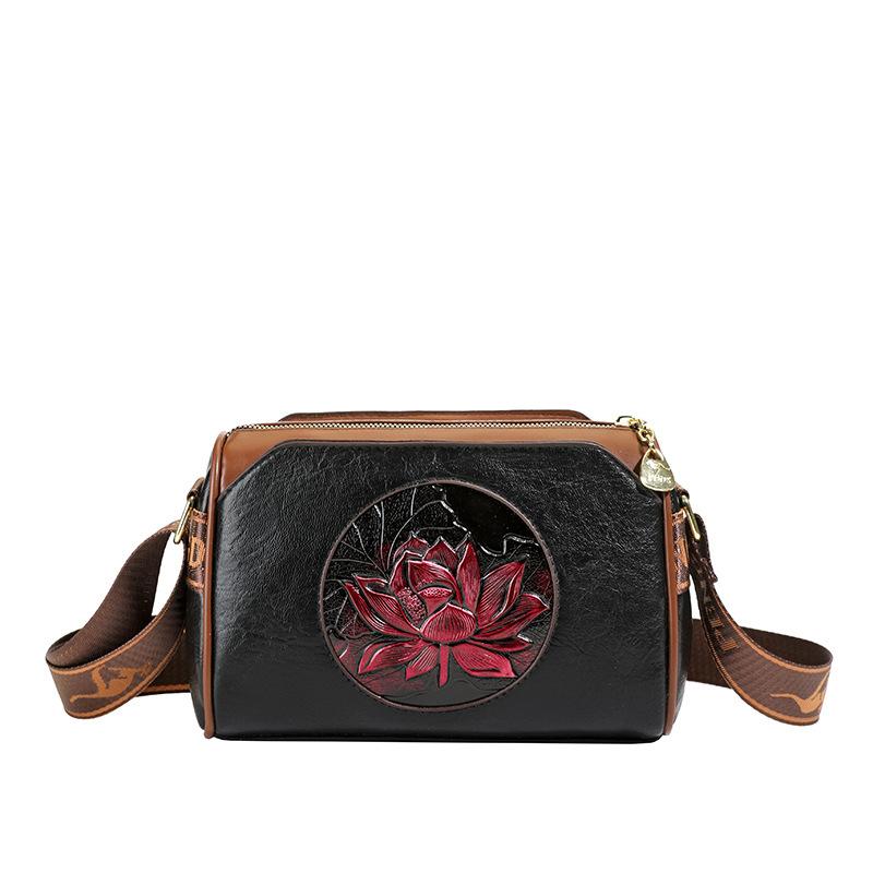 

New messenger bag women s bag new literary and fashionable lotus high-end shoulder bag чёрный