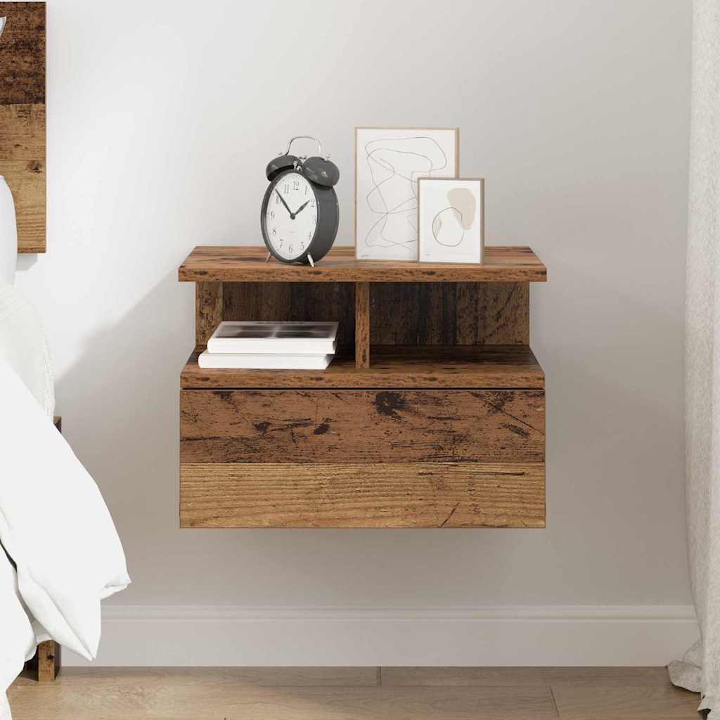 Floating Nightstand Reclaimed Wood 40 X 31 X 28 Cm Engineered Wood