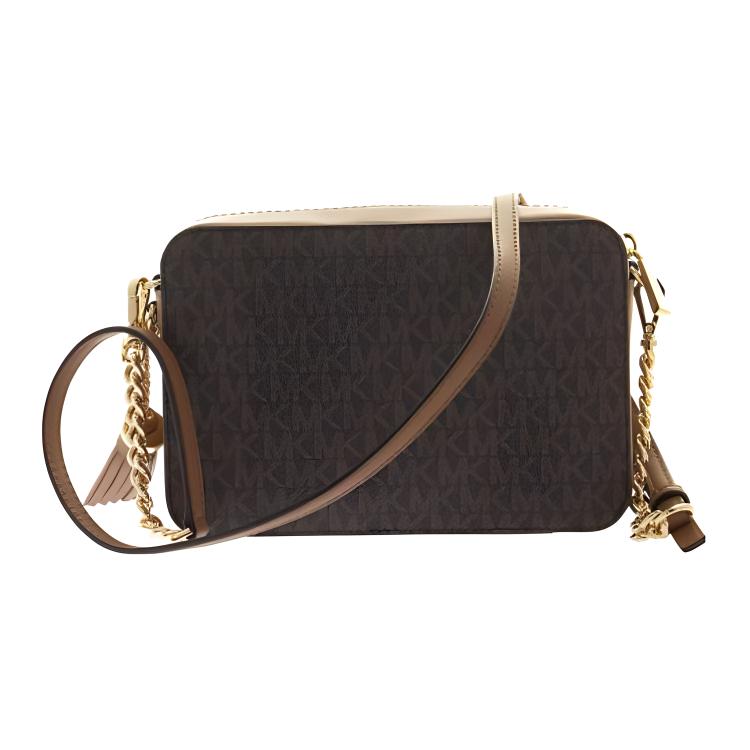 New MICHAEL KORS Jet Set Cow Leather Camera Bags Crossbody Bags Medium Size Women's Dark Brown & Acorn Brown 32F8GF5M2B-BROWN