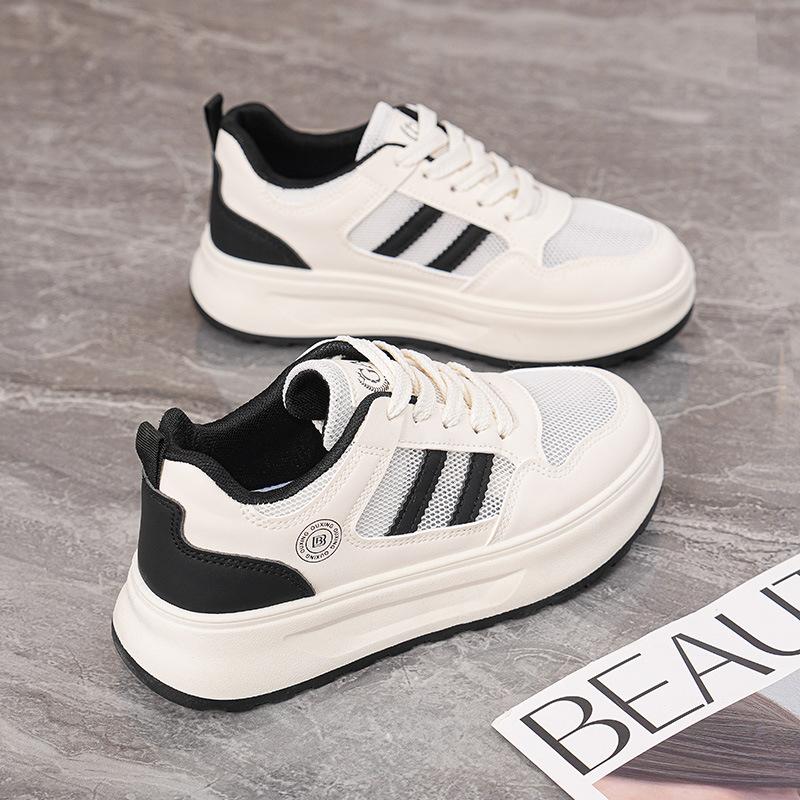 

Fashion Women Shoes 2025 Spring Autumn New Fashion Breathable Mesh Non Slip Platform Sneakers Height Increase Lace-up Women Casual Shoes 40 чёрный