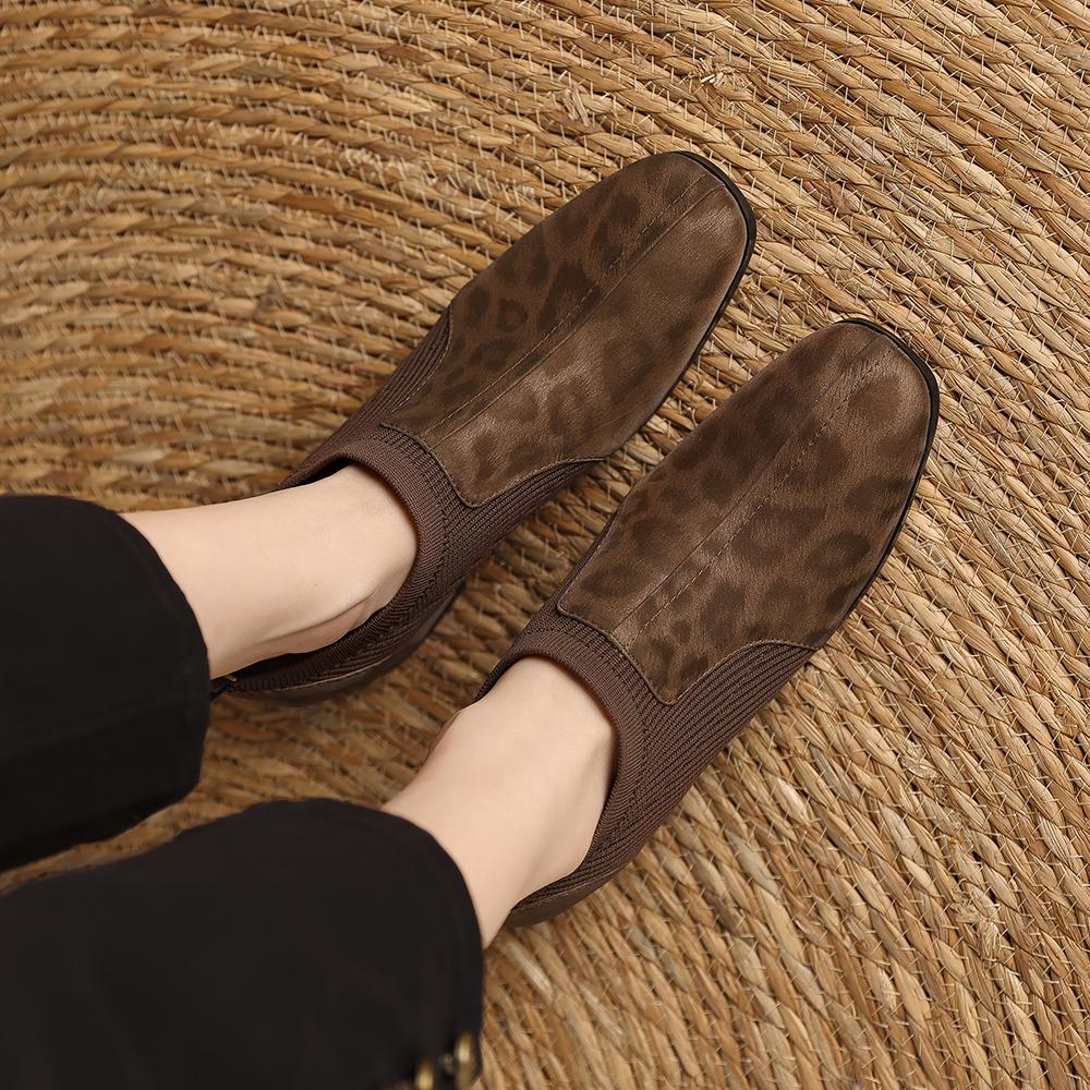 Fashion 2025 Spring New Genuine Leather Soft Work Shoes Women High Heel Stretch Square Toe Slip On Brown Black British Style Heels Women