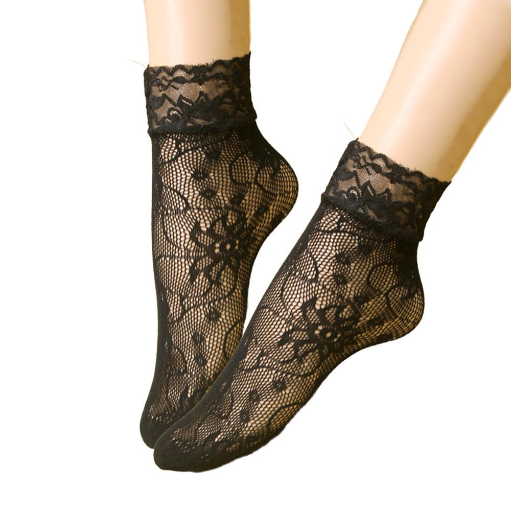 Chaussettes d'été en dentelle résille Perle Noire - Respirantes, Invisibles Grandes Tailles