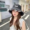 Spring retro rough edge iron standard denim bucket hat women's face small visor solid color sunscreen basin hat
