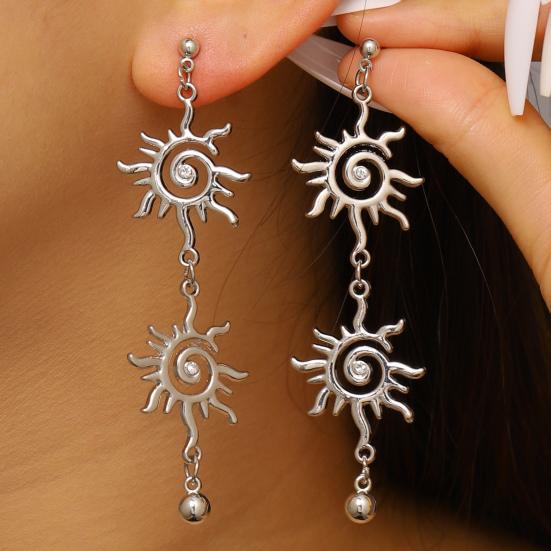 Earrings Bracelet Double Sun Spiral Pendant Retro Ethnic Style Bracelet Micro-Paved Cubic Zirconia Inlaid Sun Shape Drop Earrings Jewelry Gift