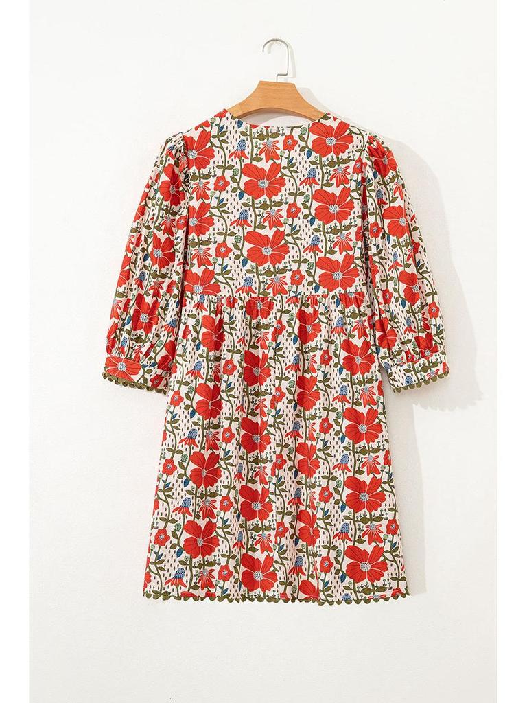 2026 Summer V-Neck Floral Print Dress: Versatile European and American Fashion Loose Cover-up Short Skirt for Women
