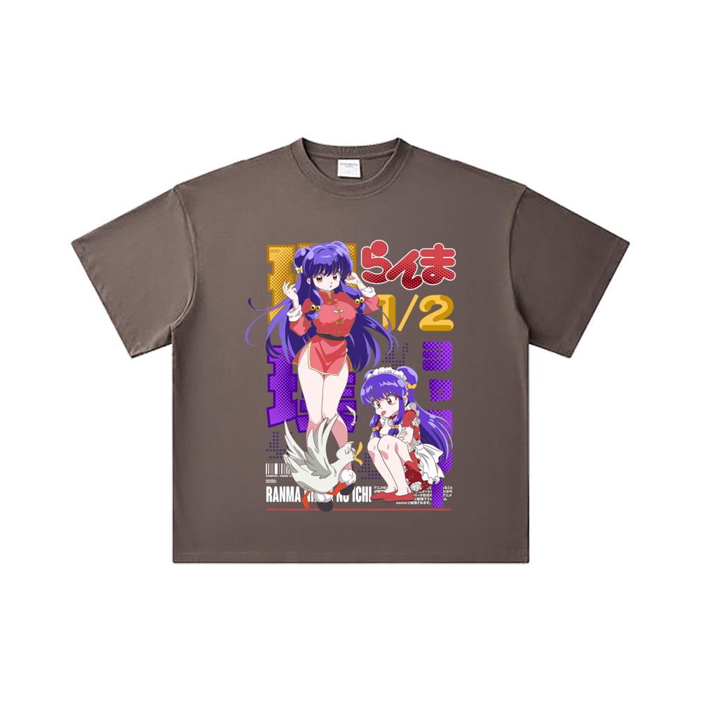 260 GSM Double Yarn 32 Count 100% Cotton Ranma 12 V4 Shampoo Print Unisex Heavy Cotton T Shirt