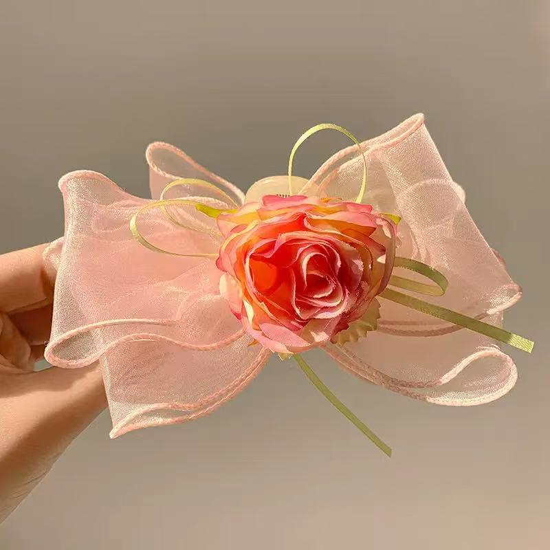 

1 шт. заколка-краб с весенним кружевом и цветком, элегантная пасторальная курортная заколка-акула на затылок, заколка для хвоста