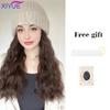 Synthetic Knitted Hat Wig For Women Long Wavy 16inch Black-brown Hair Warm Soft Knitted Autumn Winter Cap Heat Resistant Wig