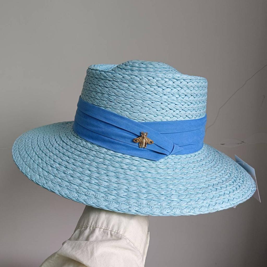 2023 Summer sun hat Lafite grass French straw hat Women's chain decorated straw hat Holiday Sun hat Punk style beach