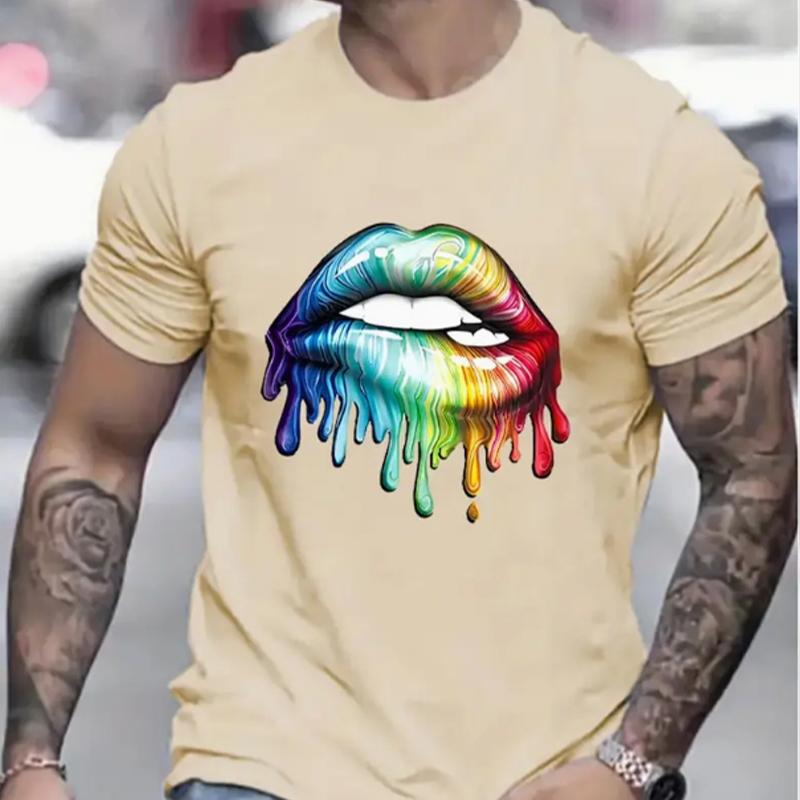 New Summer Men's Fashion T-shirt Personality Painted Lips Printed Men's T-shirt Top