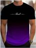 Men's Gradient Ombre T-Shirt with Cursive Print, Slim-Fit Short Sleeve Tee for Casual Streetwear, Multi-Color