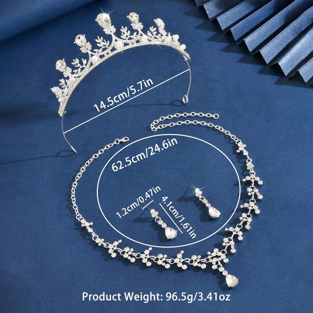 Bridal Crown Headwear Necklace Earrings Three-Piece Princess Birthday Crown Dress Accessories