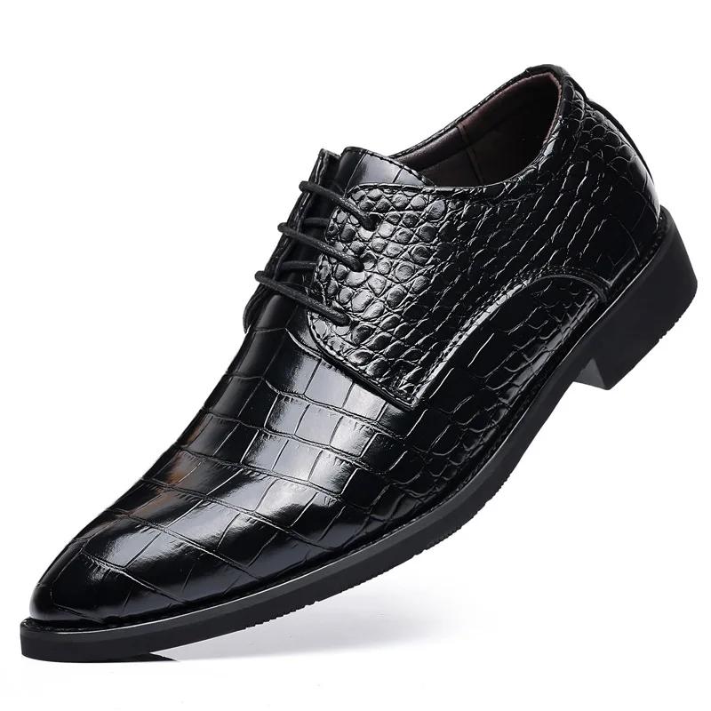 Luxury Brand Men's Leather Shoes Lace Pointy Derby Oxford Print Casual Mens Dress Shoes Man Wedding Party Shoes for Men
