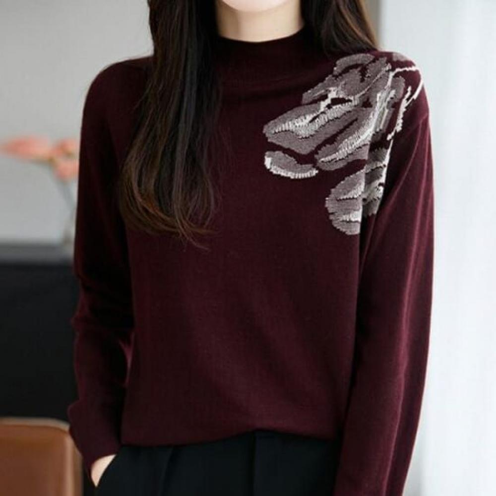 Navava Half Polo Point Embroidery Long Sleeve Knit Sweater Nk3333