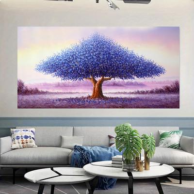 Nordisch Abstrakt Blaue Blumen Ölgemälde auf Leinwand Wandkunst Poster Drucke Wandbilder für Wohnzimmer Zuhause Cuadros