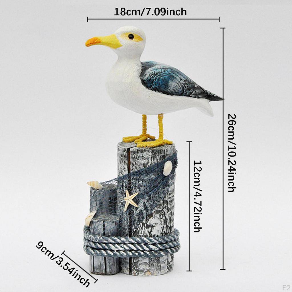 Seagull Figurine Wooden Coastal Ornament Rustic Beach Themed Bird Statue for Table Bedroom Office