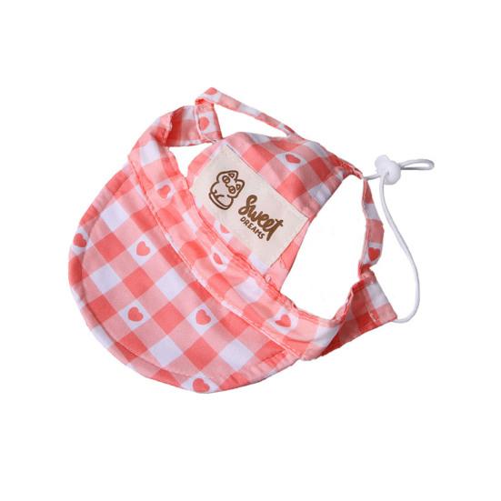 

Pet Sun Hat Plaid Cat Baseball Cap with Ear Holes Adjustable Elastic Cord M