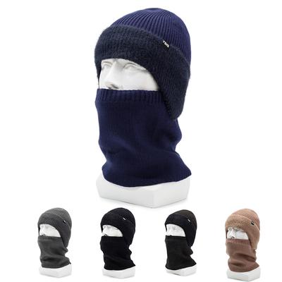 Two-Piece Hat Scarf Set Autumn Winter Windproof Warm Neck Knitted Cap for Men Outdoor Riding Windproof Ear Protection Neck Wool Cap with Scarf