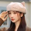 Korean Retro Cute Cat Ears Beret Spring and Autumn New Casual Versatile Painter Hat Windproof Warm Hat for Women