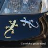 3D Car Gecko Shape Lizard Metal Badge Emblem Sticker Auto Body Panel Bumper Garnish Golden Silver Decal Universal Exterior Parts