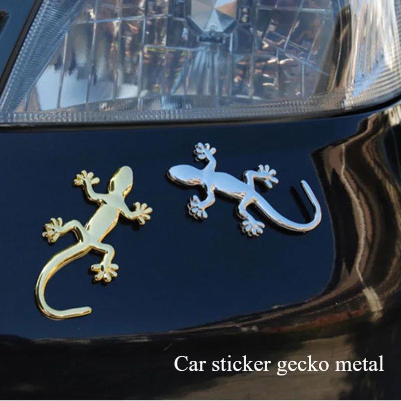 3D Car Gecko Shape Lizard Metal Badge Emblem Sticker Auto Body Panel Bumper Garnish Golden Silver Decal Universal Exterior Parts