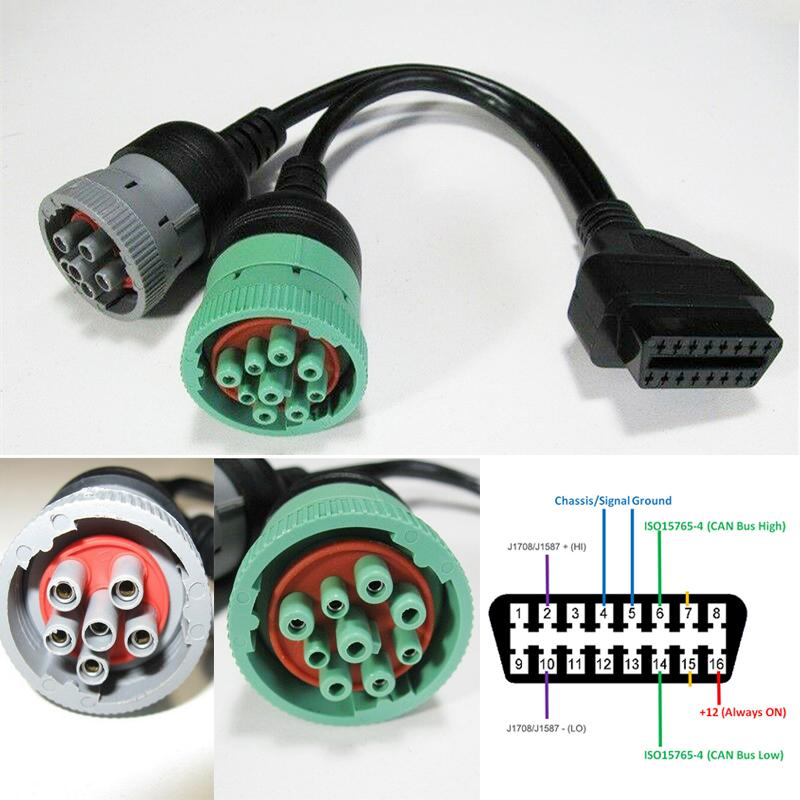 6-контактный J1708 или 9-контактный J1939 на 16-контактный OBD2 OBDII адаптер кабель для тяжелых грузовиков автомобильные аксессуары адаптер кабеля для грузовика
