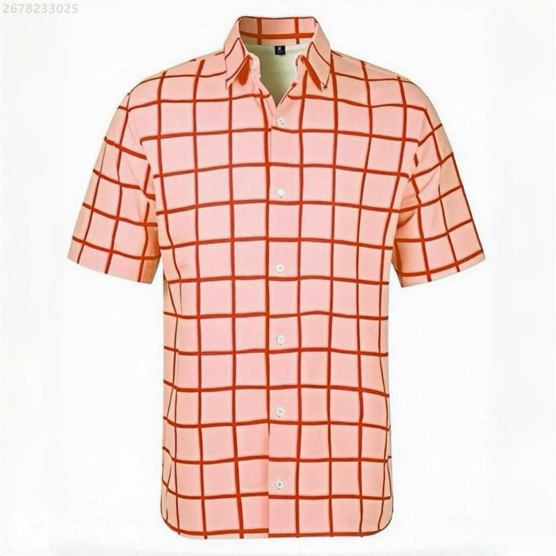 Men's shirt short-sleeved shirt Hawaiian style red and blue plaid lapel casual breathable non-iron vacation street wear XS-6XL