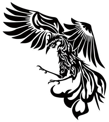 Phoenix Phoenix Tribal Cutting Sticker (Left) (6.3 X 5.5 Inches (160 X 140 Mm) Black