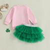 Toddler Girls Spring Outfits Long Sleeve Letter Embroidery Sweatshirt + Tiered Skirt Set Baby Irish Clothes