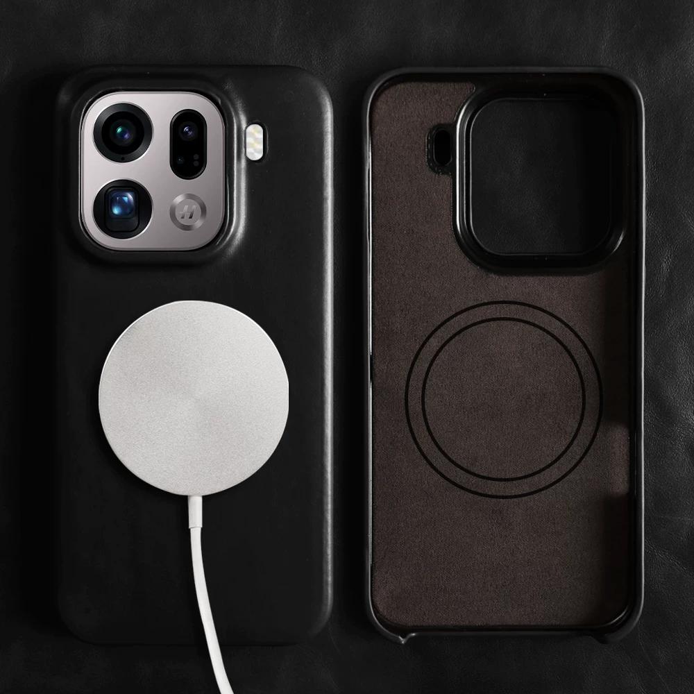 Genuine Leather Waxed Oil Texture Case for OPPO Find X9 Pro X8 Ultra X8S X8 Pro Trendy Style Vintage Cowhide Magnetic Full Coverage Cover