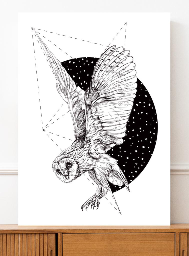 Poster Black and White Owl Moon