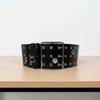 Personalized Design Hollow Rivet Wide Belt Three Row Needle Buckle Black Leather Waistbands  Party