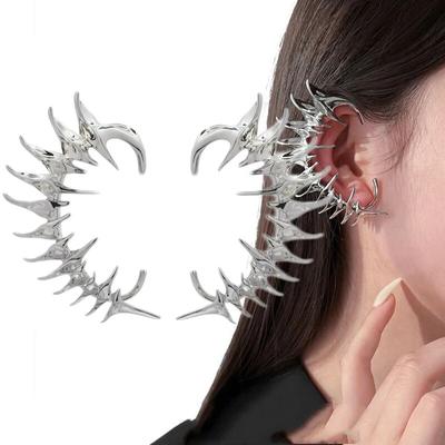 İskelet Spike Cyberpunk kulak klipleri Kişilik Unisex Gotik Punk Gümüş Renk Çift Küpe Takı Aksesuarları Hediyeler