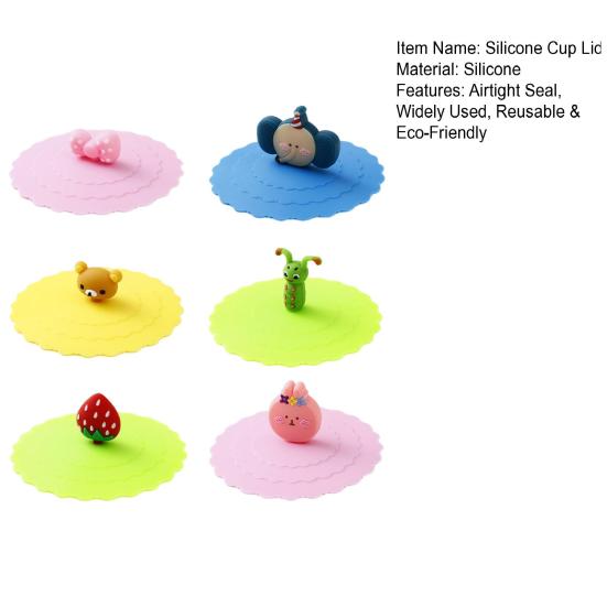 6Pcs Silicone Cup Lid Set Cute Animal Drink Covers Reusable Airtight Mug Cover for Hot/Cold Beverages Dustproof Leak-Proof Cup Sleeves