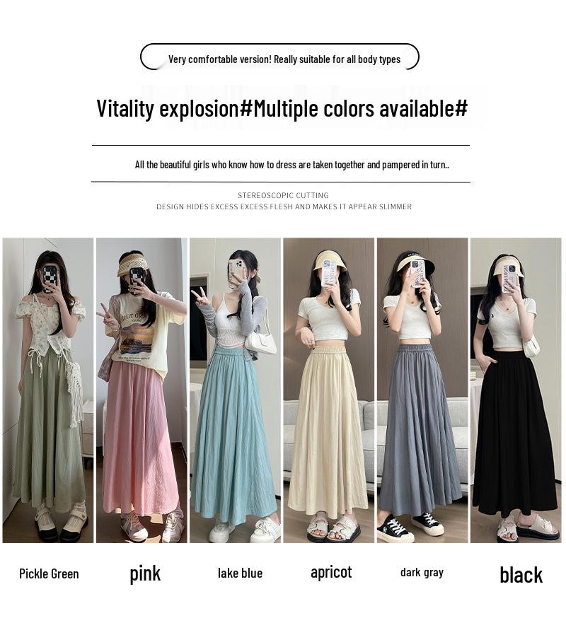 Pleated Yamamoto High-Waist A-line Skirt: Women's Spring/Summer 2025 Korean Style, Slimming, Plus Size, Mid-Length, Hip-Covering Skirt