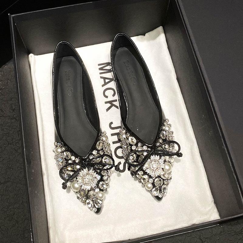 Fashion Flat Shoes for Women 2025 Spring Autumn Sequins Shallow Bling Pointed Toe Bow luxury Large Size Women's Shoes 41 42 43
